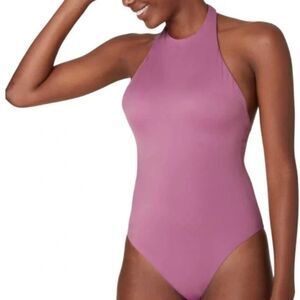 Andie Swim High Neck Halter Luzon One Piece Swimsuit Purple Cactus Flower Large
